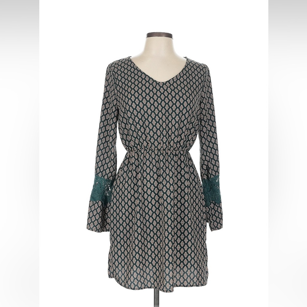 Altar'd State Teal/Cream Long Sleeve Dress